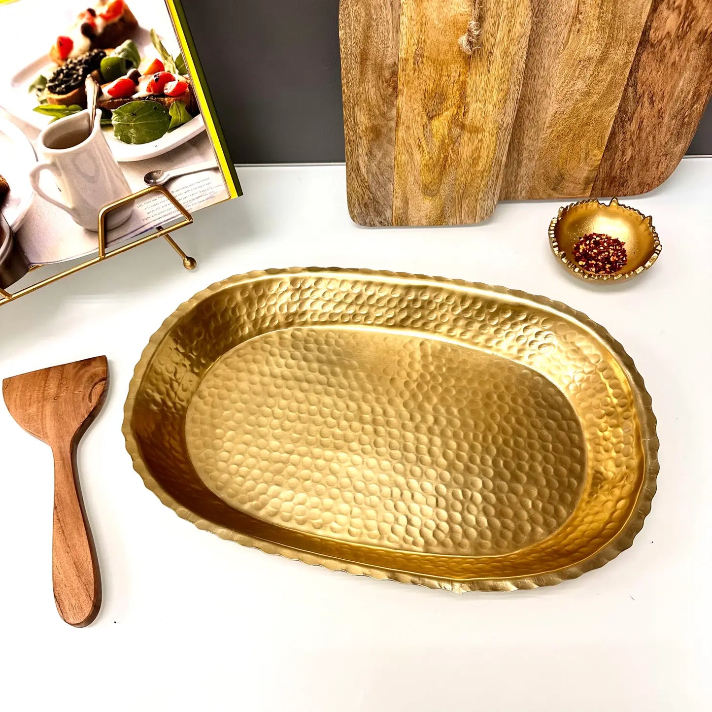 Gold Oval Torn Edge Tray with Lip