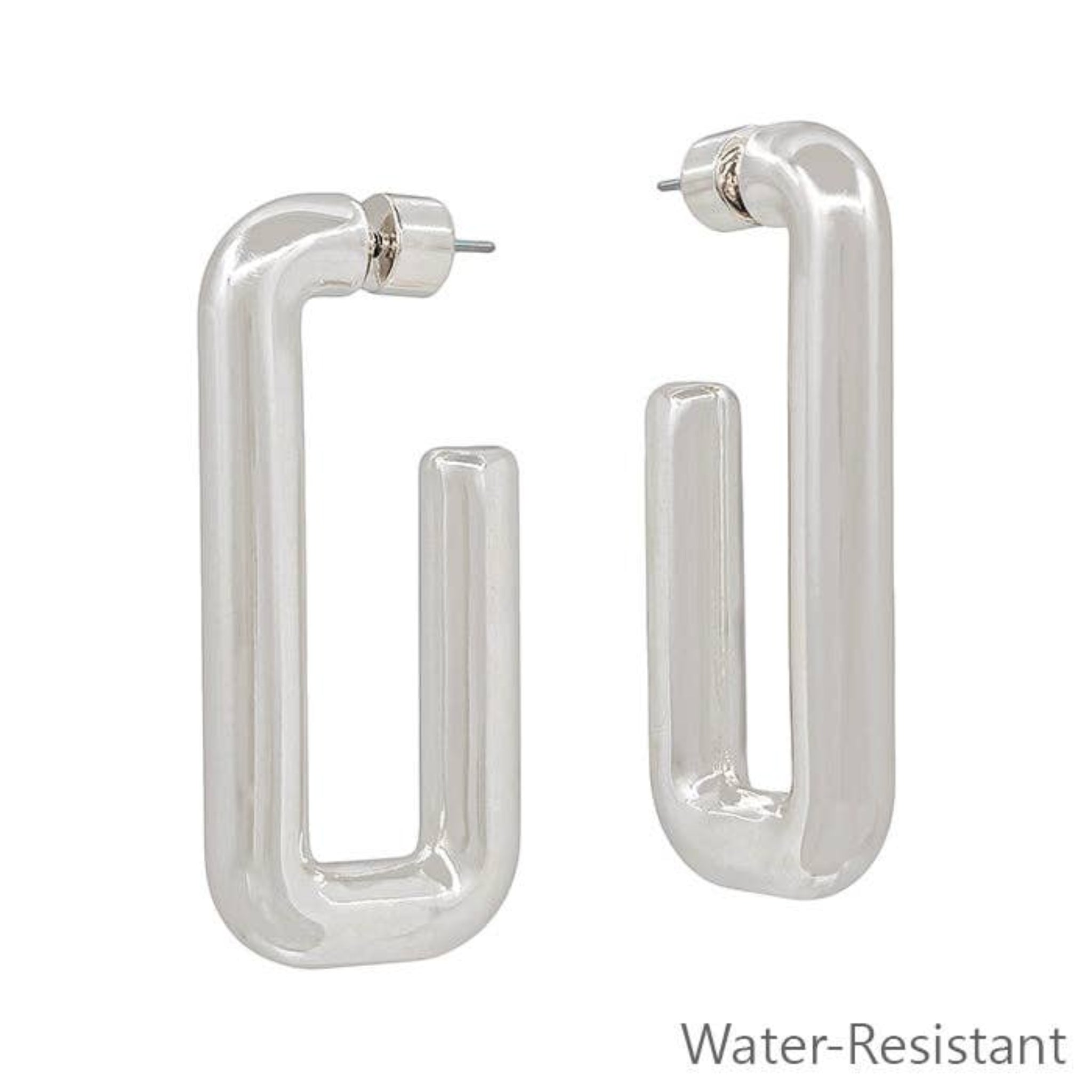Water Resistant Silver Squared Hoop Earring