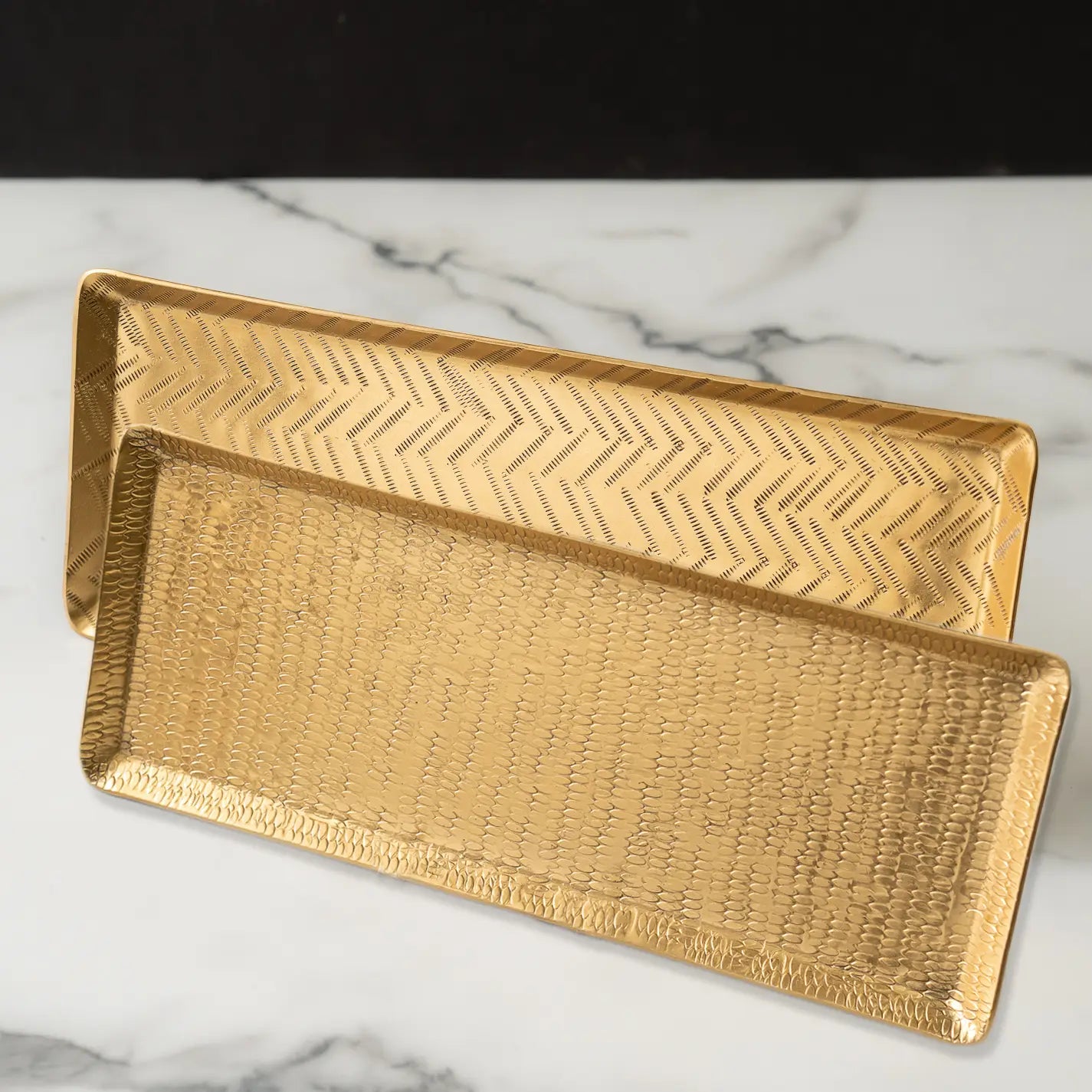 Gold Hammered Rectangle Tray (2 Patterns Available)