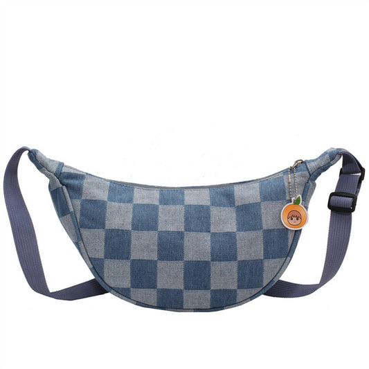 Crossbody Bag with Denim Grid: Dark Blue