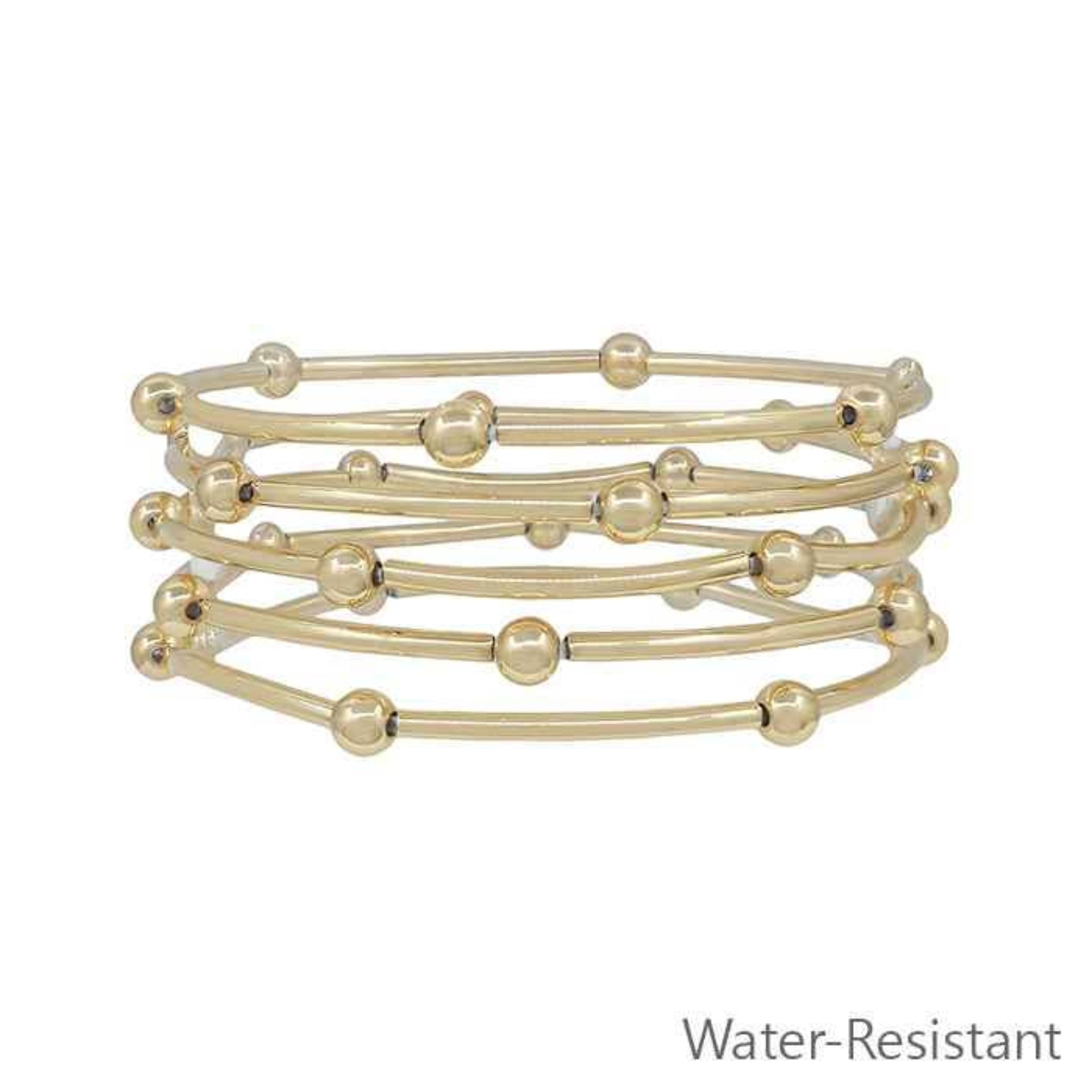 Water Resistant Gold Piping and Beaded Stretch Bracelets | Set Of 5