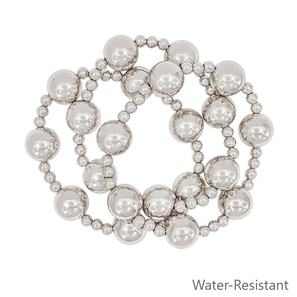 Silver Ball & Beaded Stretch Bracelets | Set of 3