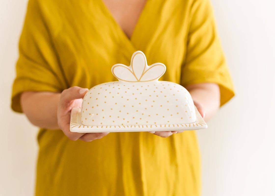 Deco Gold Scallop Knob Butter Dish