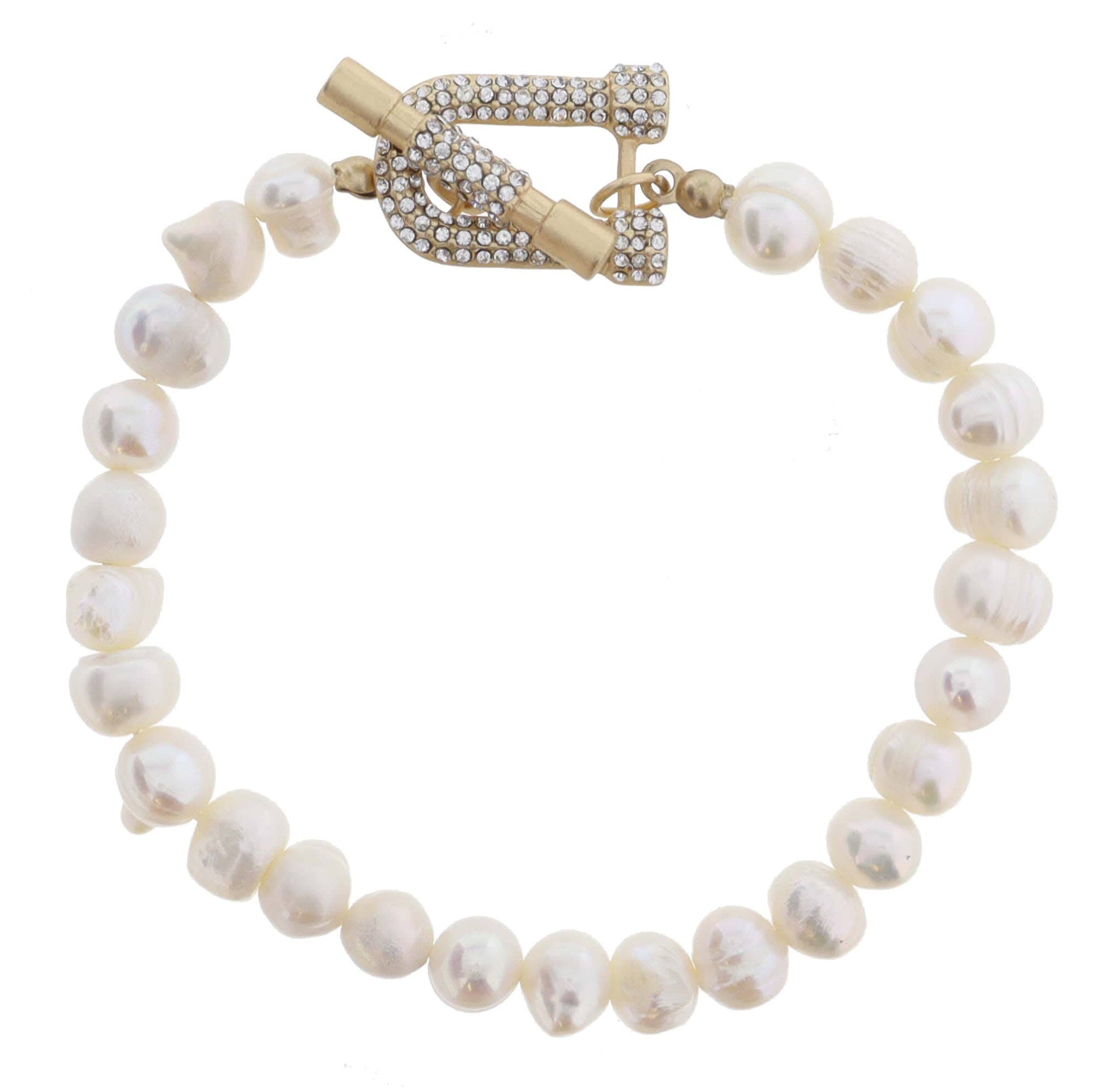 Clear Crystal Gold Horseshoe Toggle Bracelet