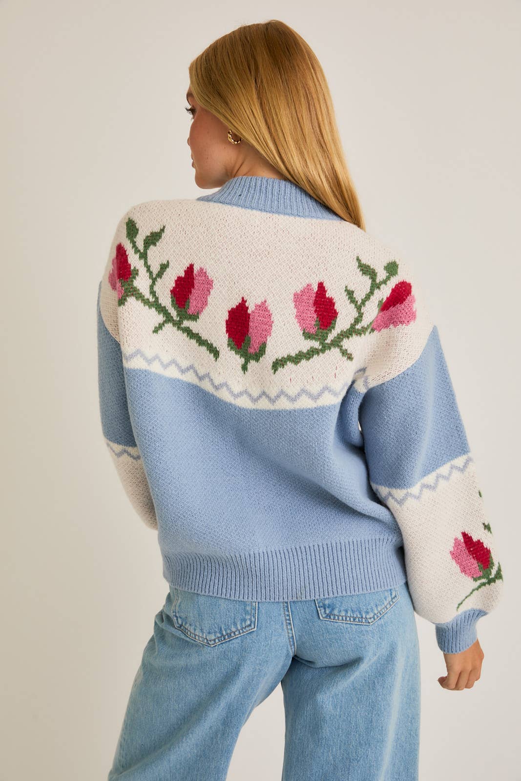 Long Sleeve Floral Sweater Jacket