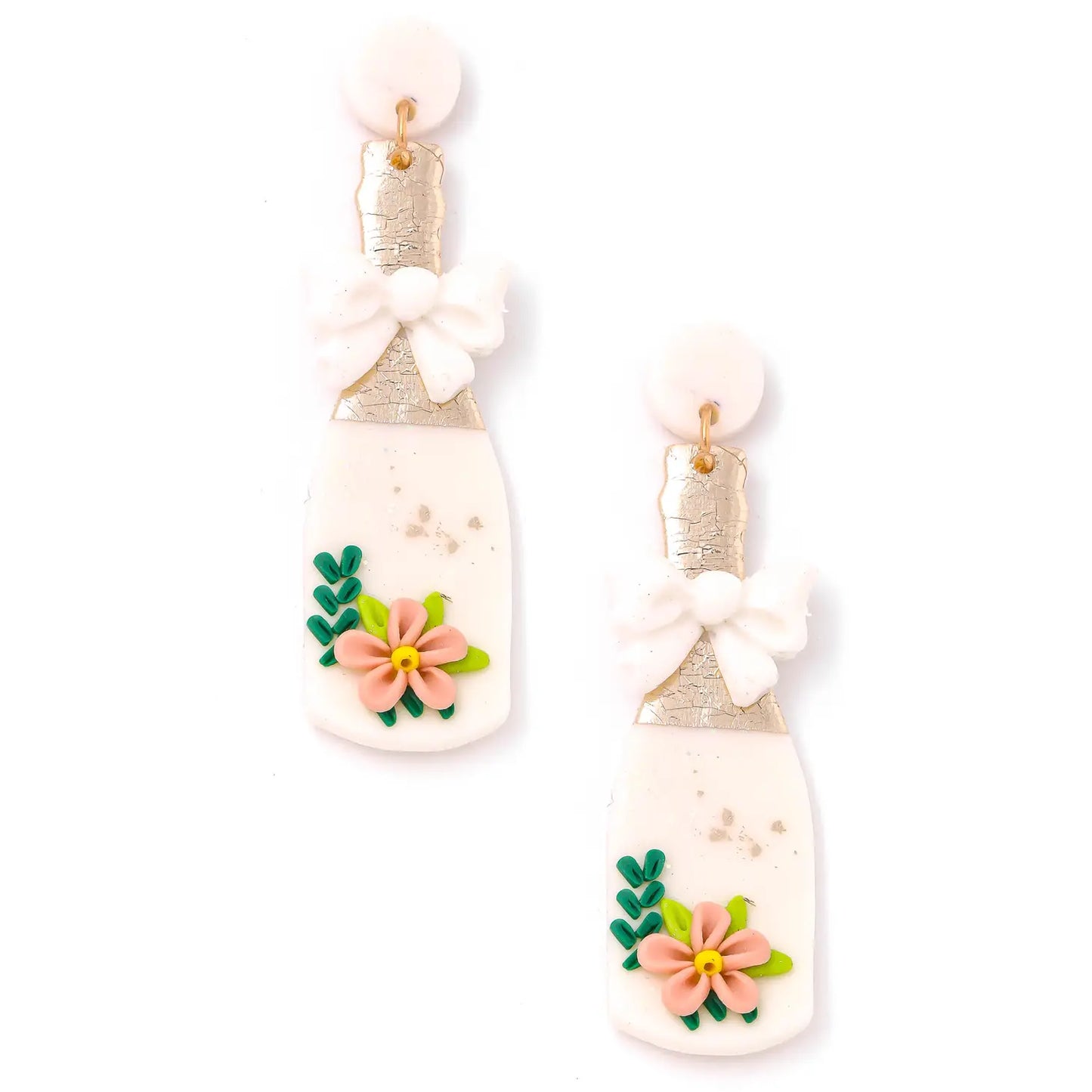 Champagne Floral White Bottle Drop Earrings