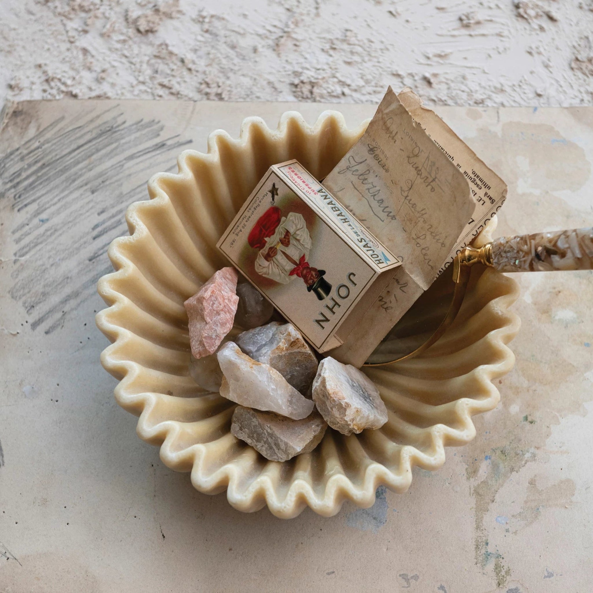 Beige Decorative Resin Pleated Bowl