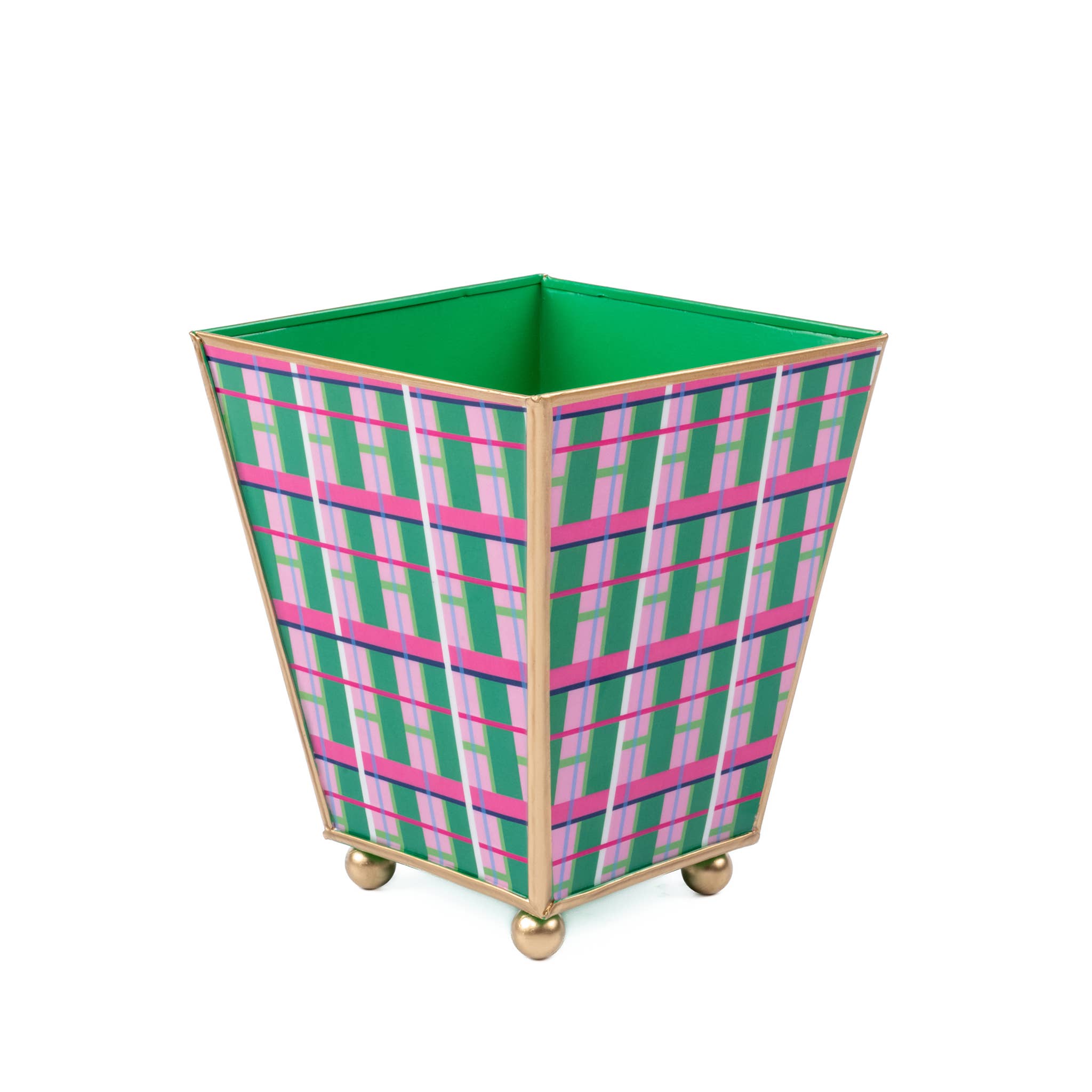 Mad Plaid Enameled Square Cachepot | 6"