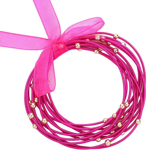 Metal Ball Guitar String Stackable Stretch Bracelets | Fuchsia