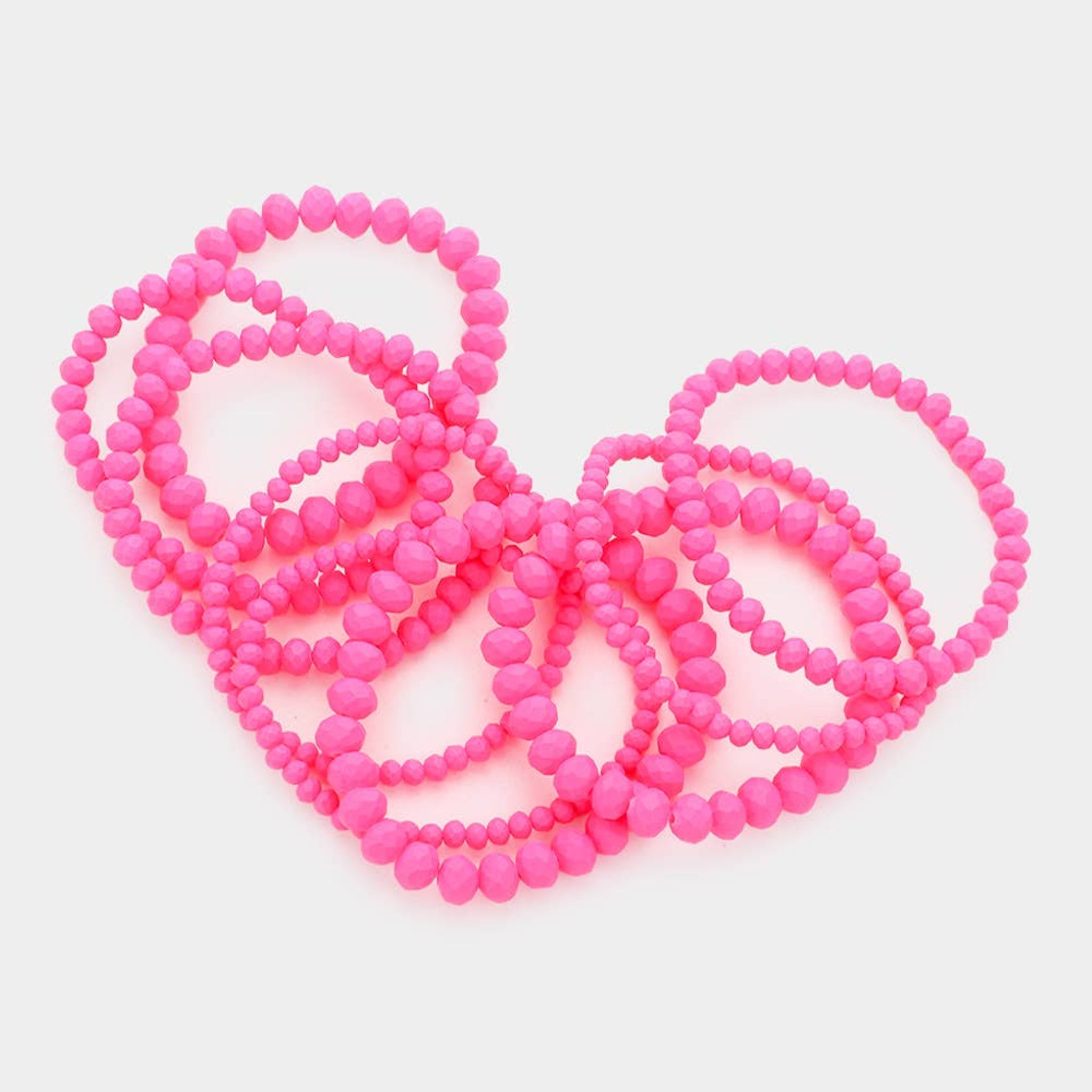 Hot Pink Faceted Bead Stretch Bracelets