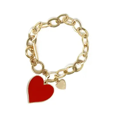 Gold Link Toggle With Enamel Heart Bracelet