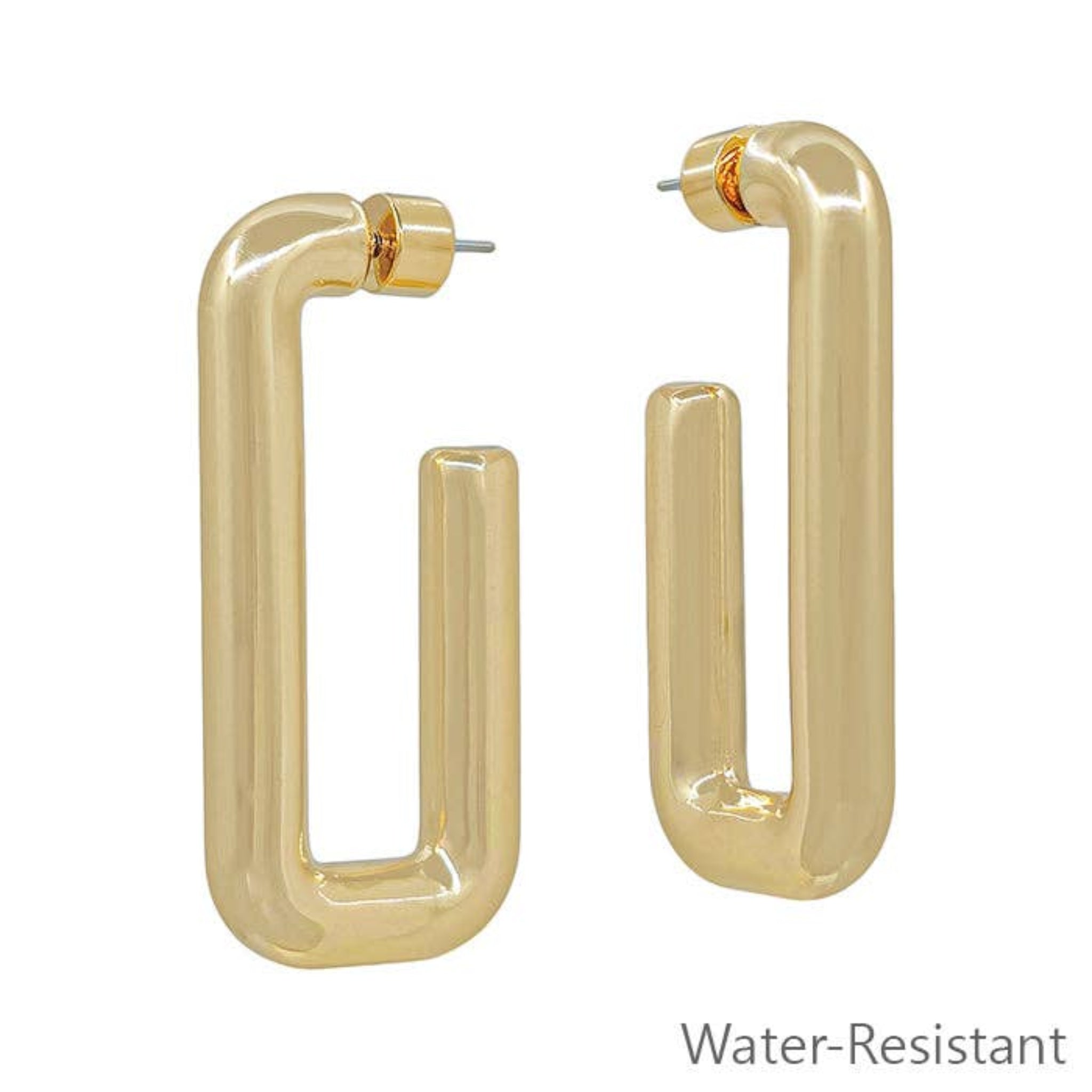 Water Resistant Gold Squared Hoop Earring
