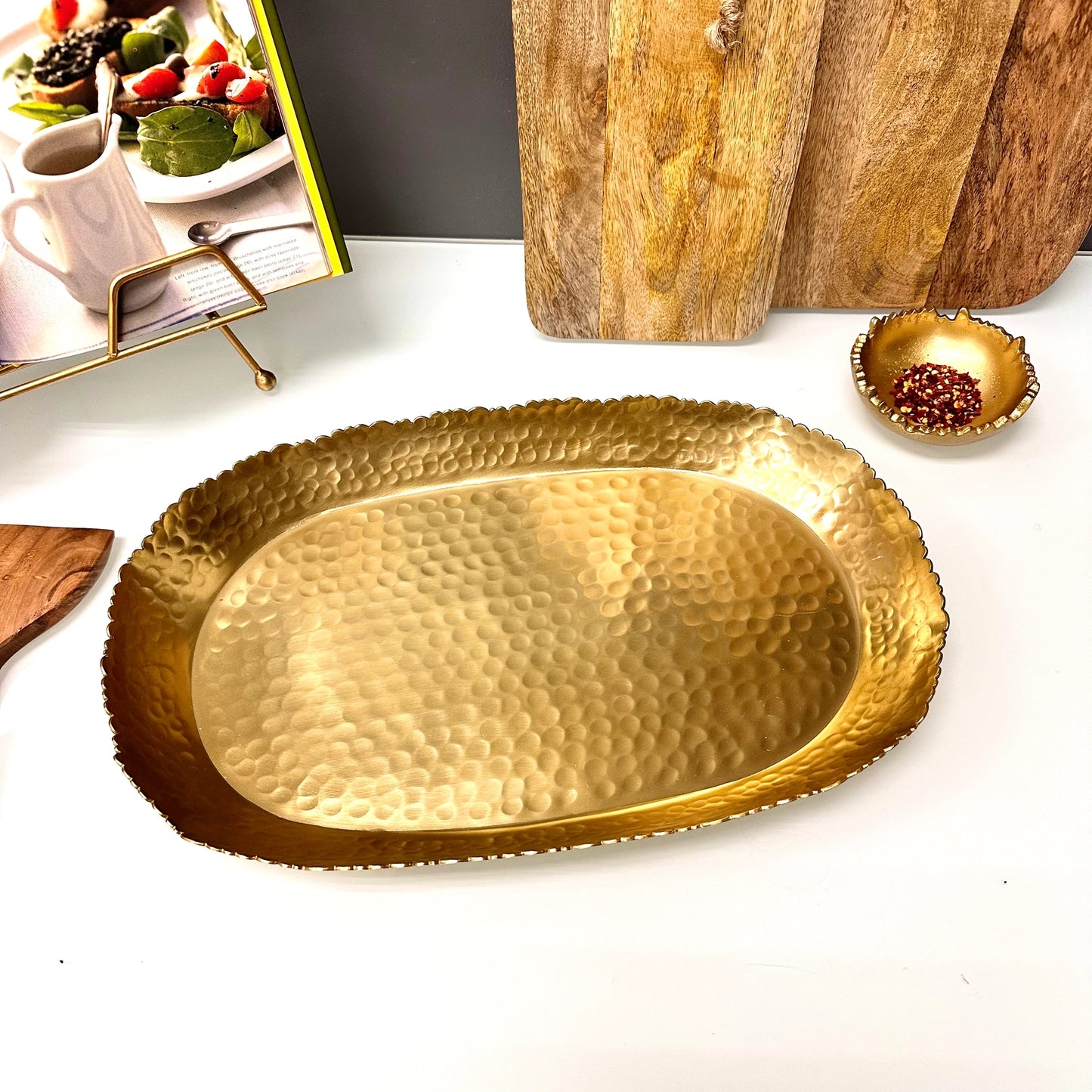 Gold Hammered Oval Torn Tray