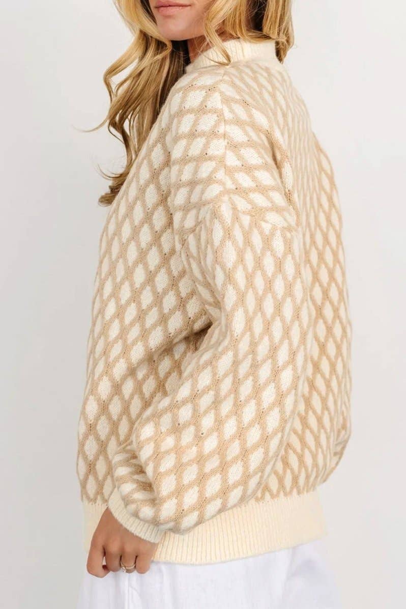 Diamond Knit Drop Shoulder Sweater | Oatmeal