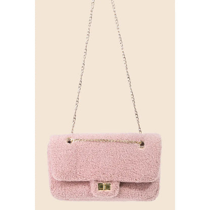 Faux Teddy Fur Rectangle Crossbody Bag, Pink