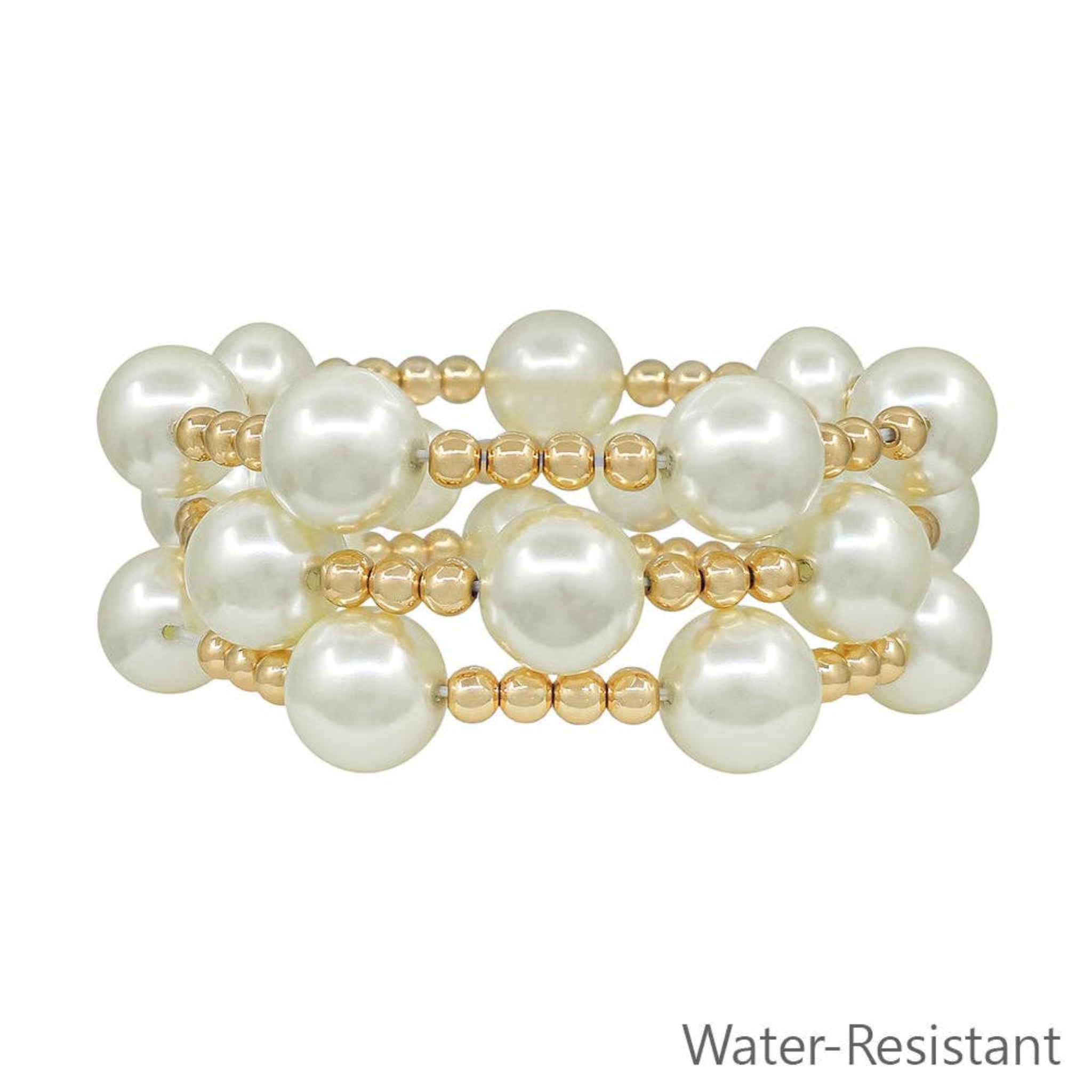 Water-Resistant Pearl Ball & Beaded Stretch Bracelets | Set of 3