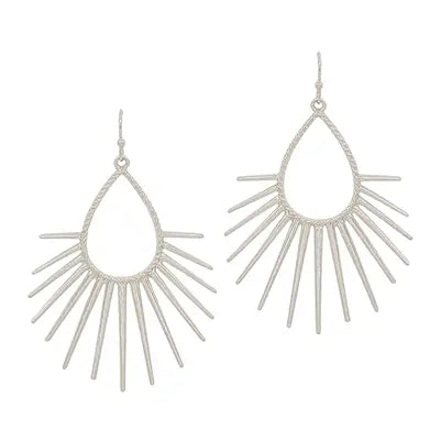 Matte Silver Spiked Teardrop 2" Earring