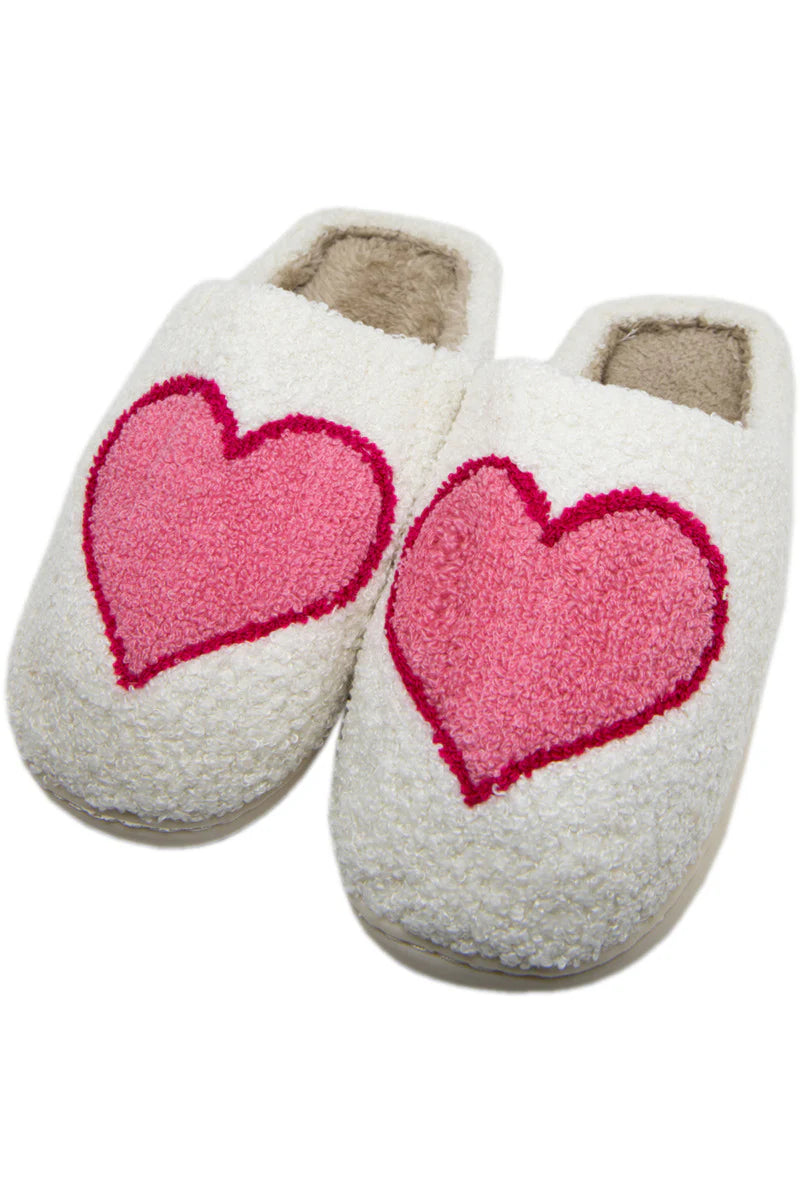 Pink & Red Heart Fuzzy Slippers