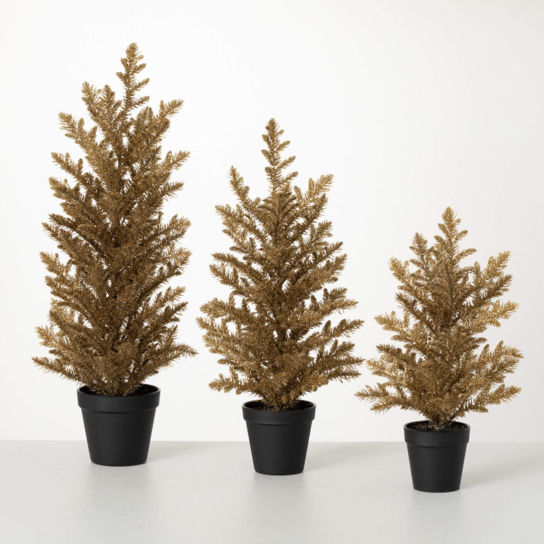 Small Gold Potted Pine Tree | 16"