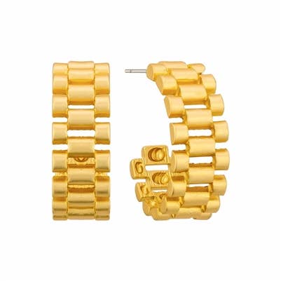 Shiny Gold Watch Chain Hoop 1.25" Earring