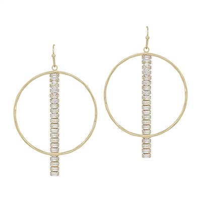 Gold Open Circle with Rhinestone Bar Earring