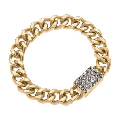 Vaughn Pavé Chunky Curb Chain Bracelet in Worn Gold