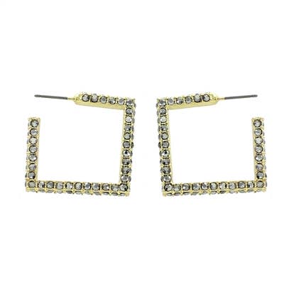 Hematite Rhinestone Square Earrings