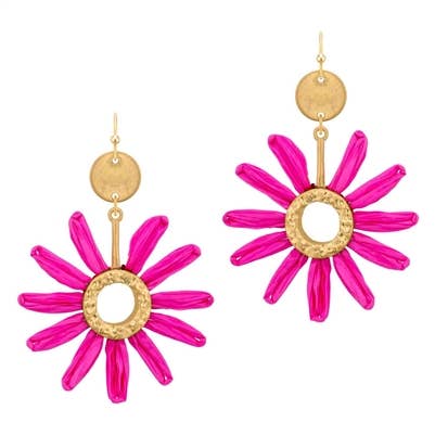 Hot Pink Raffia Flower Earring