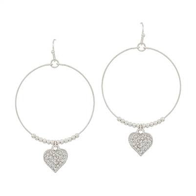 Silver Rhinestone Heart Open Circle Earring