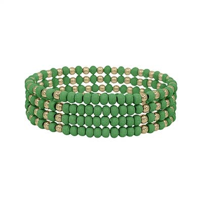 Green Wood and Gold 4 Strand Stretch Bracelet