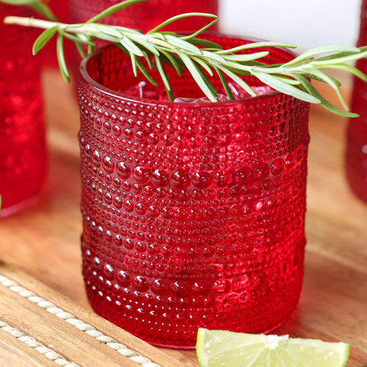 10 oz. Textured Beaded Red Old Fashion Drinking Glass