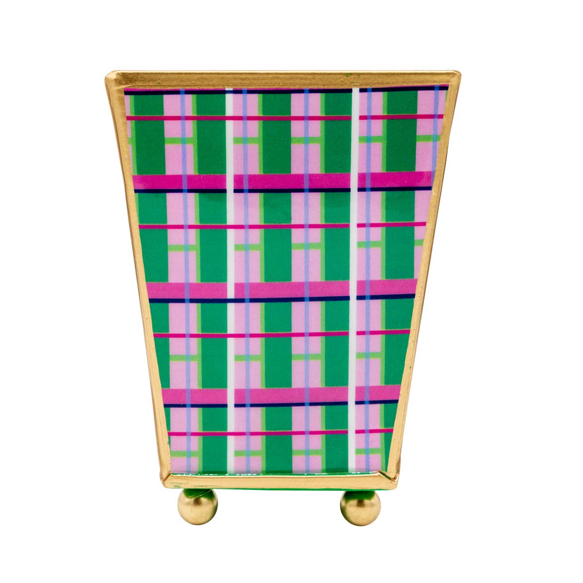 Mad Plaid Enameled Square Cachepot | 6"