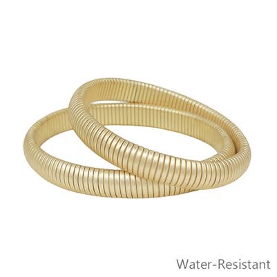 Matte Gold Ribbed Set of 2 Stretch Bracelet