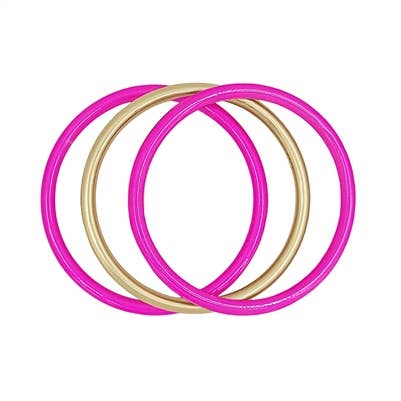 Hot Pink Metallic and Gold Set of Three Bangle Bracelets