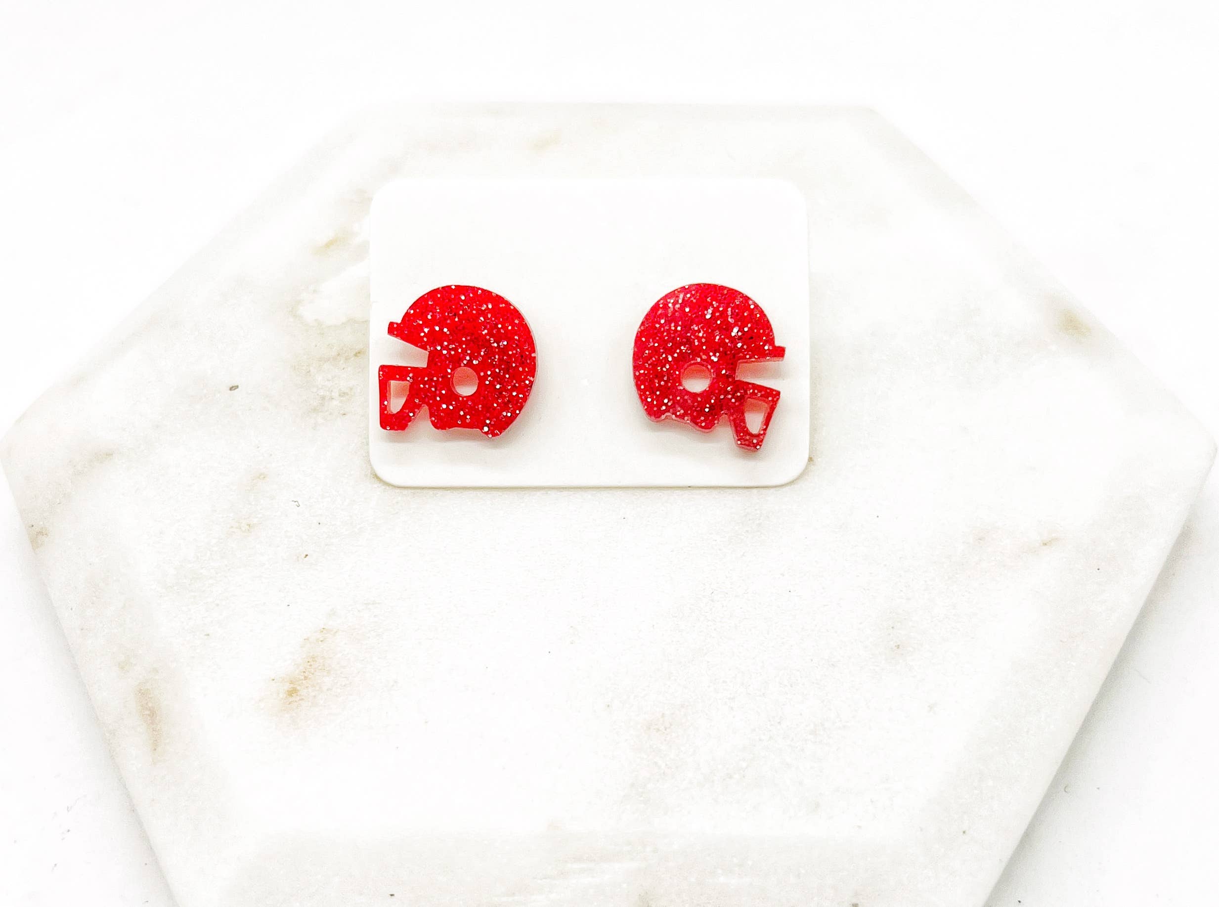 Red Glitter Acrylic Football Helmet Earrings Chiefs