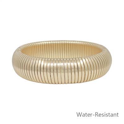 Matte Gold Ribbed Metal Stretch Bracelet