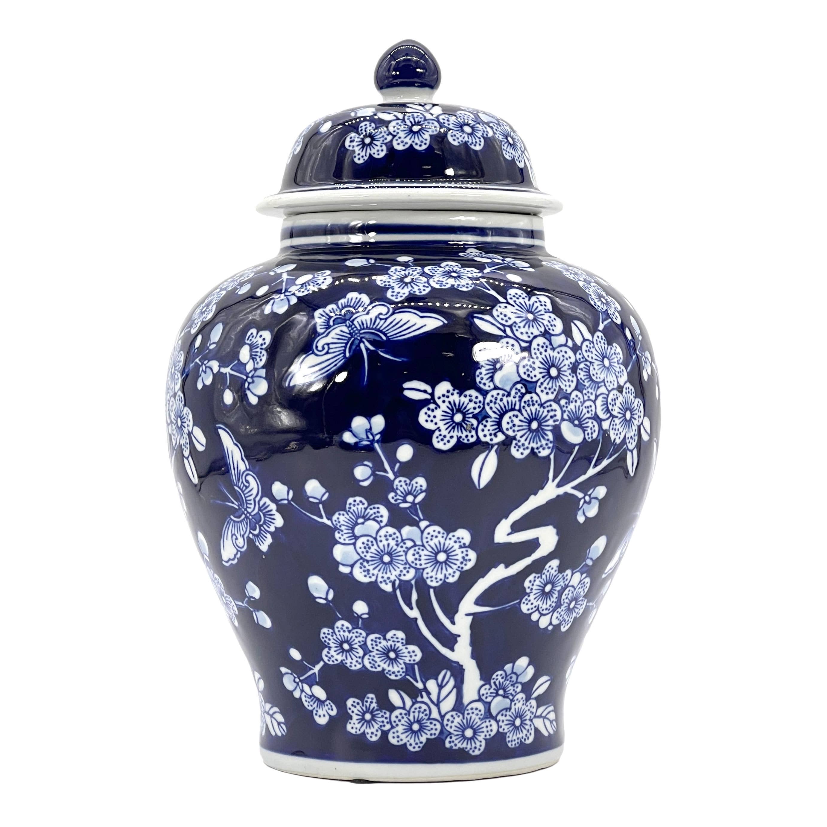 Dark Blue Chinoiserie Jar 12"