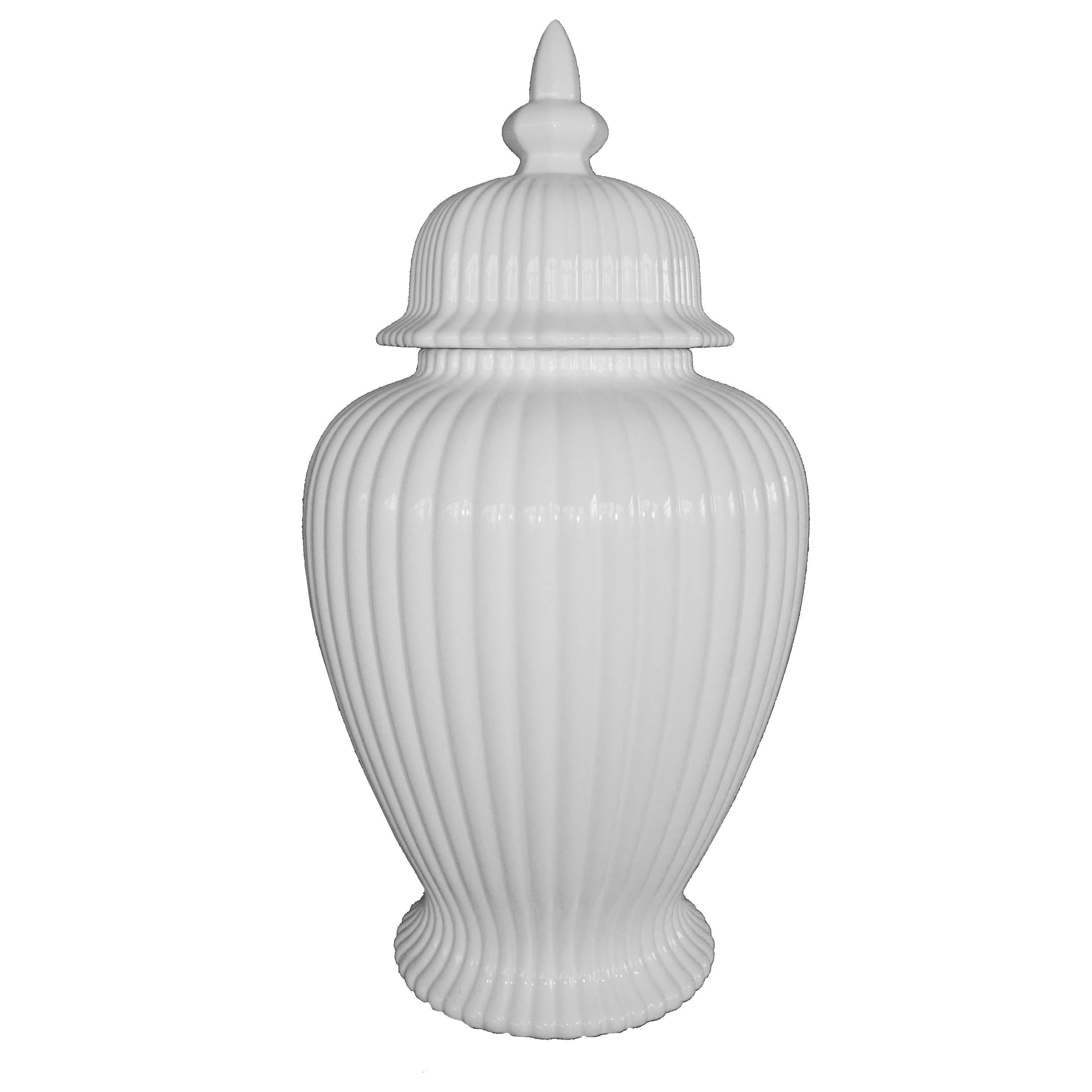 White Porcelain Fluted Decorative Jar 24"