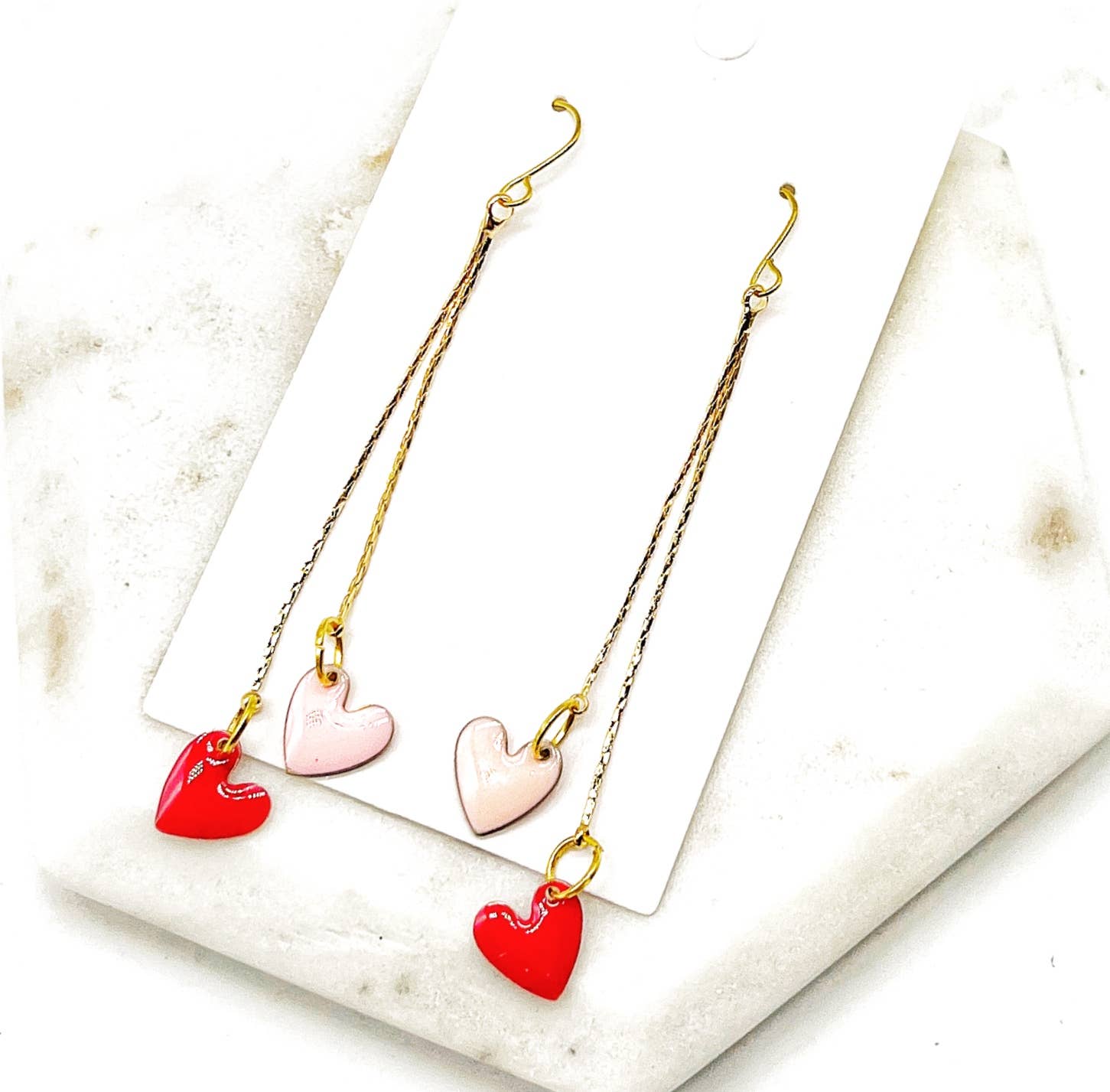 Falling Heart Valentines Heart Chain Earrings