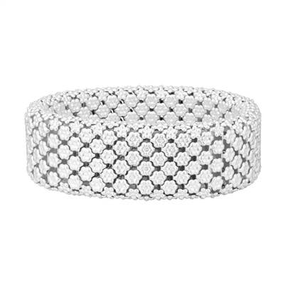 Matte Silver Metal Textured 1" Wide Stretch Bracelet